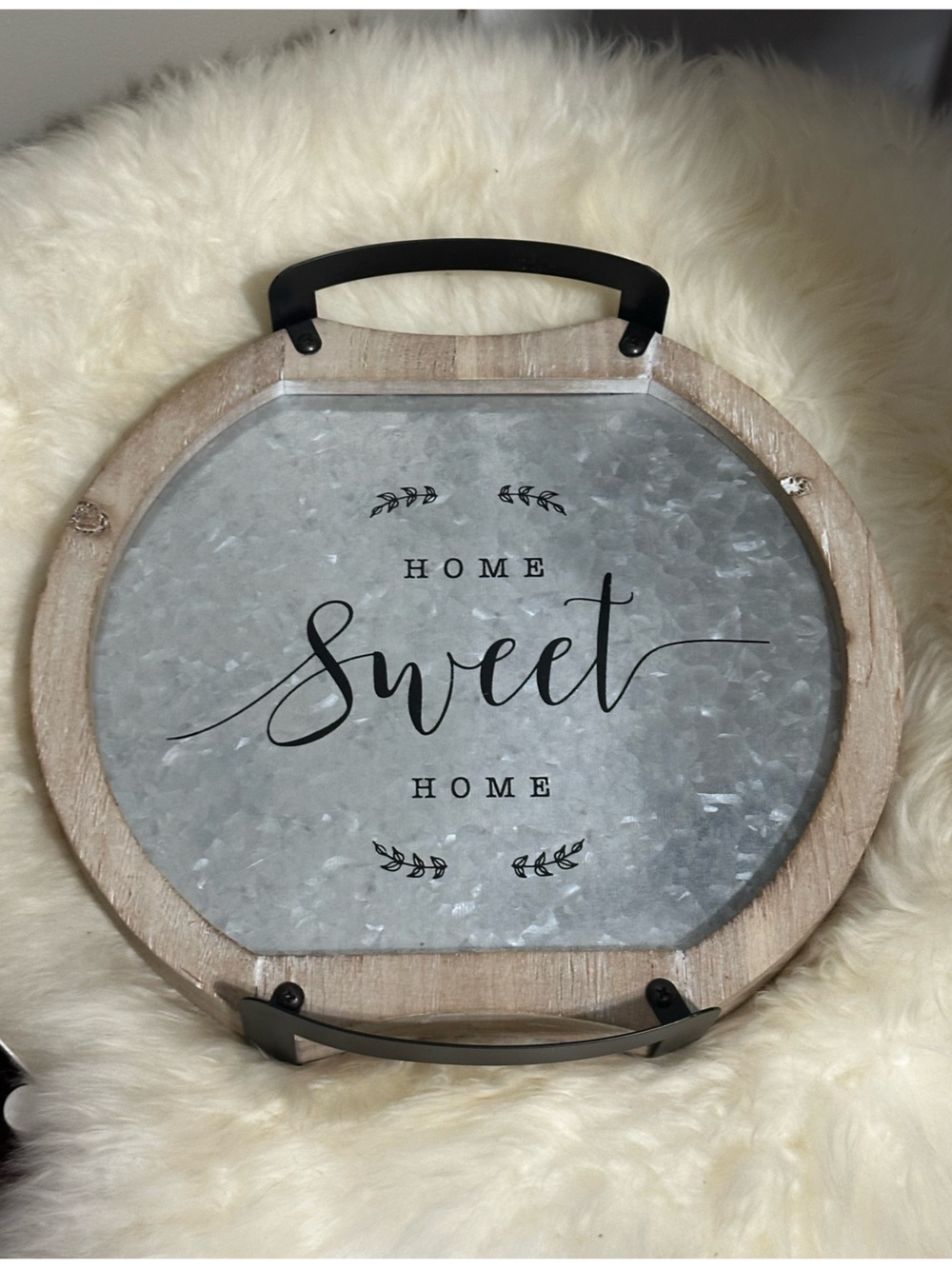 Sweet Home Round Wood & Galvanized Metal Wall Tray/wall decor farmhouse